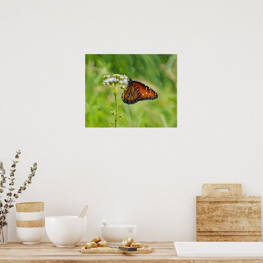 Monarch Butterfly über Wildblumen Wasserfarben Kun Poster (Küche)