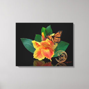 Monarch Butterfly und Canna Lily auf Leinwand
