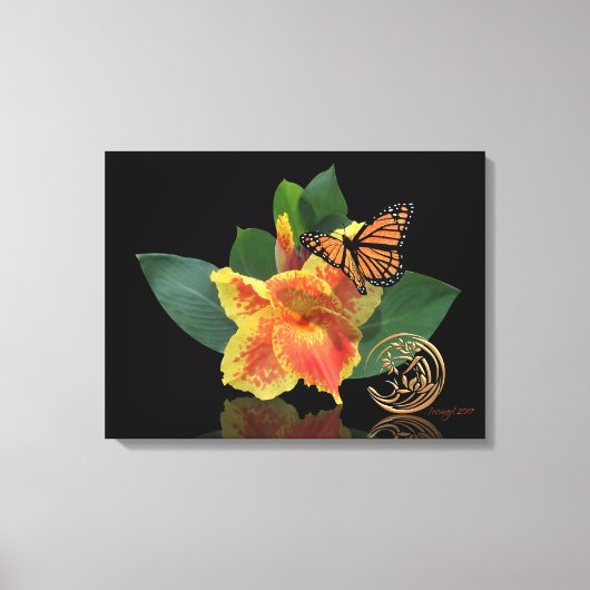 Monarch Butterfly und Canna Lily auf Leinwand (Vorderseite)