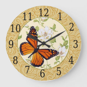 Monarch Butterfly und Dogwood-Blume-Uhr Große Wanduhr