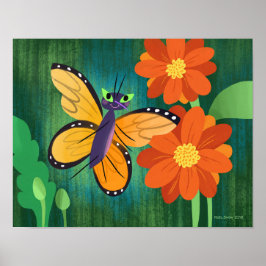 Monarch Butterfly und Red Mum Daisies Poster