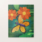 Monarch Butterfly und Red Mum Daisies Puzzle (Vertikal)