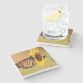 Monarch Butterfly und Sonnenblume Steinuntersetzer (Seitenansicht)