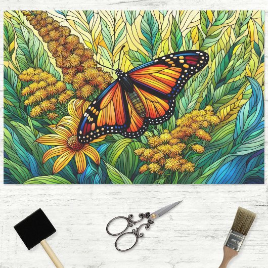 Monarch Butterfly verklebtes Glas Seidenpapier