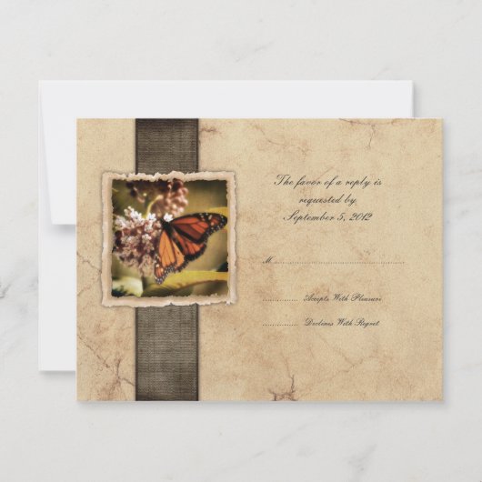 Monarch Butterfly Vintage Wedding UAWG RSVP Karte (Vorderseite)