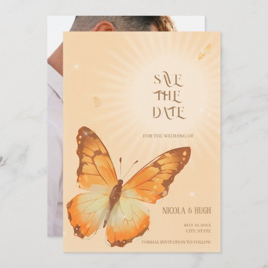 Monarch Butterfly Wasserfarbe Hochzeit Sichern Sie Save The Date (Vorne/Hinten)