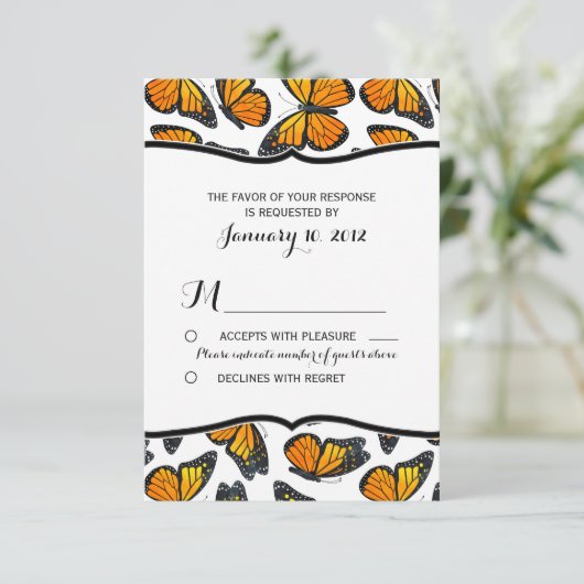 Monarch Butterfly Wedding RSVP (Stehend Vorderseite)