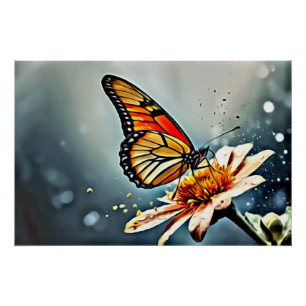 *~* Monarch Butterfly Weiße Blume AP52 Poster
