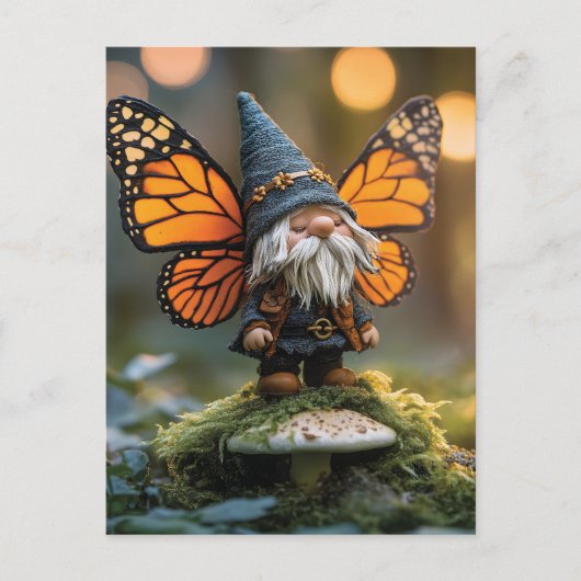 Monarch Butterfly Winged Gnome - Fantasiewesen Feiertagspostkarte (Vorderseite)