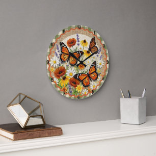 Monarch-Falter Jute-Blüte Große Wanduhr