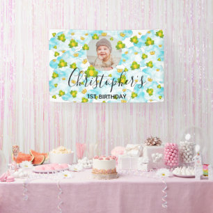 Monarch Frog Baby Foto Blue Watercolor Banner