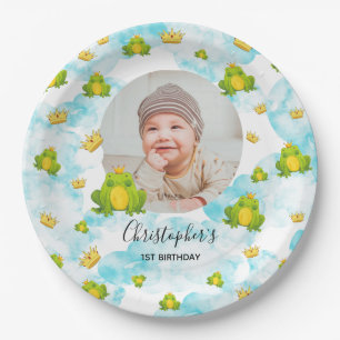 Monarch Frog Baby Foto Blue Watercolor Pappteller