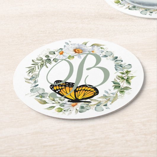 Monarch Monogram Paper-Untersetzer Runder Pappuntersetzer (Angewinkelt)