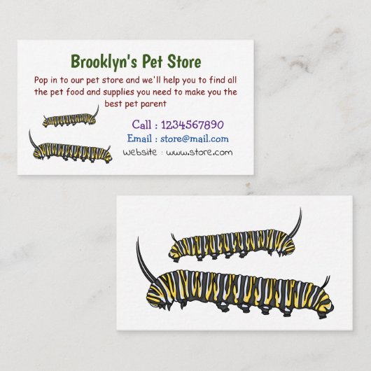 Monarch Raupe Cartoon Visitenkarte (Vorne/Hinten)