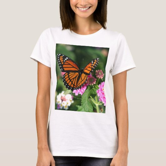 Monarch-Schmetterling auf Lantana-Blume T-Shirt (Vorderseite)