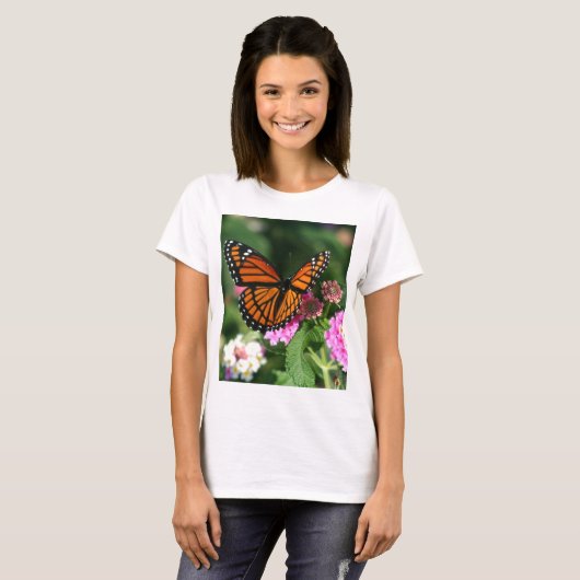 Monarch-Schmetterling auf Lantana-Blume T-Shirt (Vorne ganz)