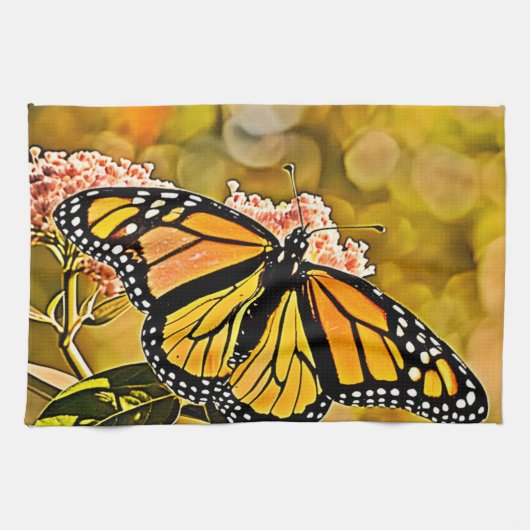 Monarch-Schmetterlings-Gartenkunst Geschirrtuch (Horizontal)