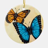 Monarch und blaue Morpho Schmetterlings-Verzierung Keramikornament (Vorne)