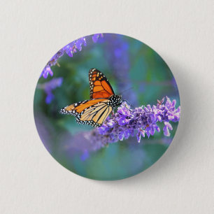Monarchfalter auf lila Fliederblüte Button