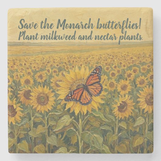 Monarchfalter auf Sonnenblume Steinuntersetzer (Vorderseite)
