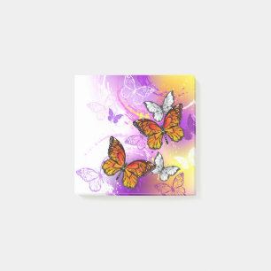 Monarchfalter auf violettem Hintergrund Post-it Klebezettel