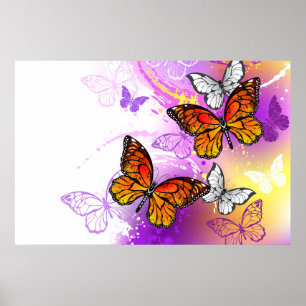 Monarchfalter auf violettem Hintergrund Poster