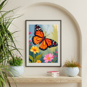 Monarchfalter-Blumen-Aquarellmalerei Poster