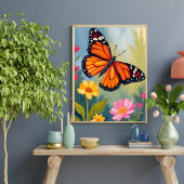Monarchfalter-Blumen-Aquarellmalerei Poster