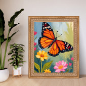 Monarchfalter-Blumen-Aquarellmalerei Poster