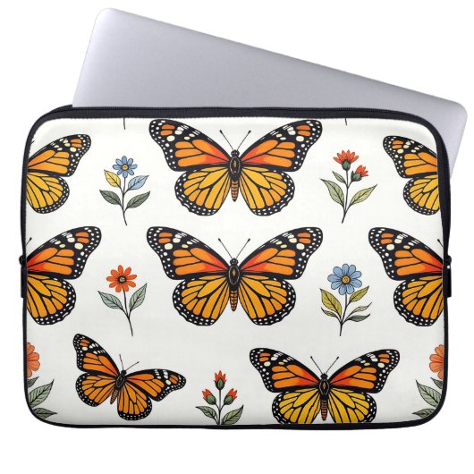 Monarchfalter-Blumenmuster Laptopschutzhülle (Vorderseite)