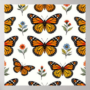 Monarchfalter-Blumenmuster Poster
