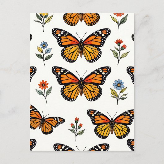 Monarchfalter-Blumenmuster Postkarte (Vorderseite)
