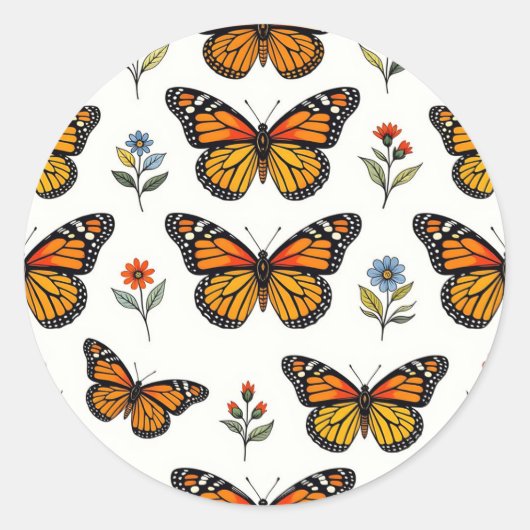 Monarchfalter-Blumenmuster Runder Aufkleber (Vorderseite)