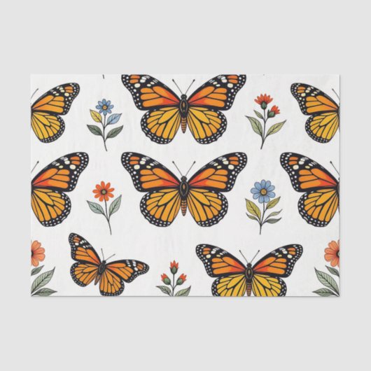 Monarchfalter-Blumenmuster Seidenpapier (Vorderseite)