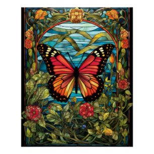 Monarchfalter-Buntglasfenster-Design Poster