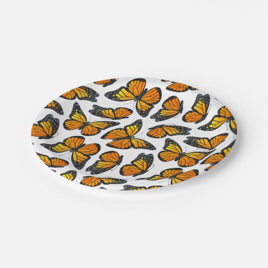 Monarchfalter-Muster Pappteller (Schrägansicht)