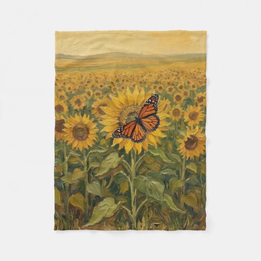 Monarchfalter und Sonnenblumen Fleecedecke (Vorderseite)