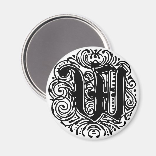 Monarchia Monogram Letter W Initial Alphabet W Magnet (Vorderseite/Rückseite)