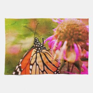 Monarchschmetterling auf Blume Nah Abstrakt Geschirrtuch