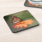 Monarchschmetterling auf einer orangen Blume Untersetzer (Linke Seite)