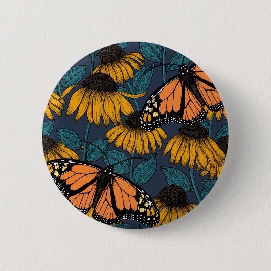 Monarchschmetterling auf gelben Konfektoren Button (Vorderseite)