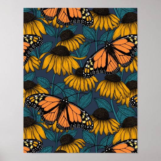 Monarchschmetterling auf gelben Konfektoren Poster (Vorne)