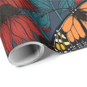 Monarchschmetterling auf roten Konfektoren Geschenkpapier (Rolleneckpunkt)