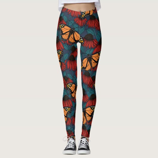 Monarchschmetterling auf roten Konfektoren Leggings (Vorderseite)
