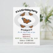 Monarchschmetterling-Cartoon Einladung (Stehend Vorderseite)