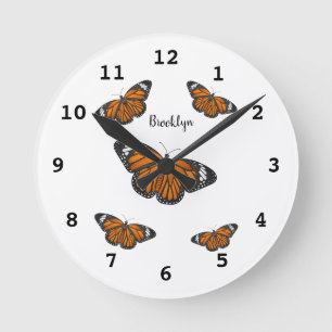 Monarchschmetterling-Cartoon Runde Wanduhr