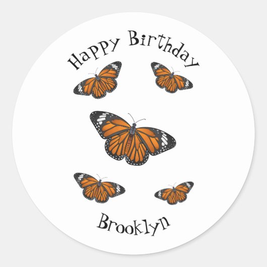 Monarchschmetterling-Cartoon Runder Aufkleber (Vorderseite)