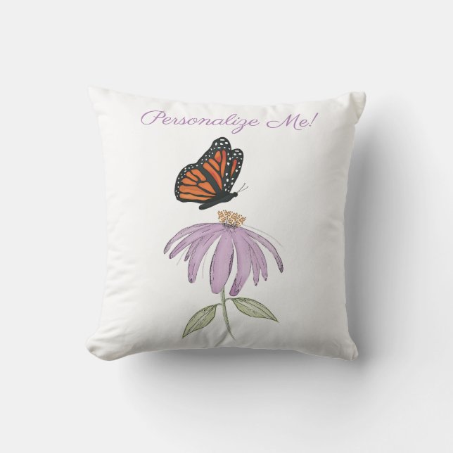 Monarchschmetterling mit Lila Kone-Blume Kissen (Vorderseite)