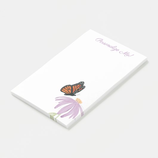 Monarchschmetterling mit Lila Kone-Blume Post-it Klebezettel (angewinkelt)