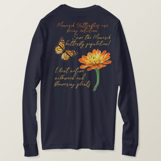 Monarchschmetterling, Zinnia-Blume, T-Shirt (Design Rückseite)